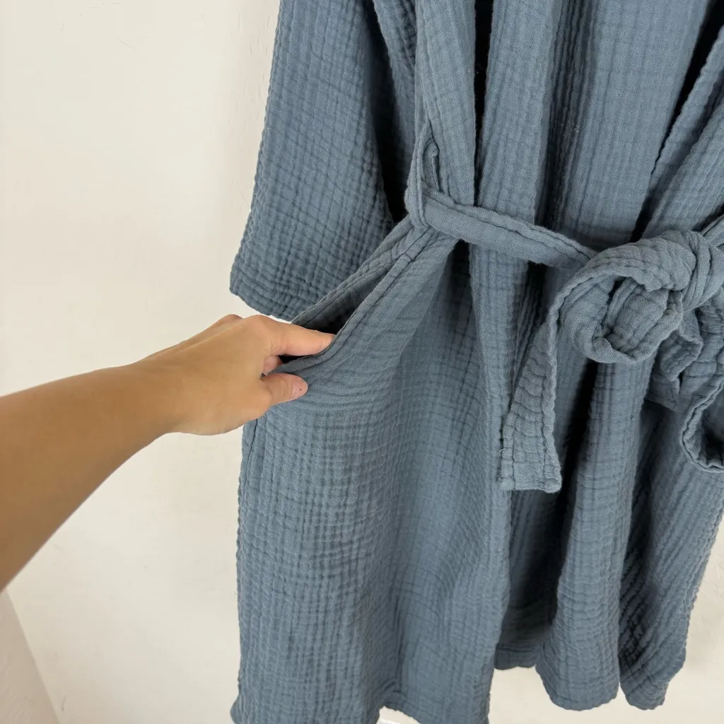 Parachute cloud cotton waffle knit mid long robe in “dusk” Blue Size M - Image 7