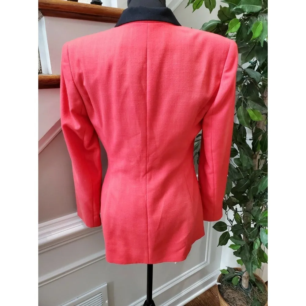 Vintage Oleg Classini Red Polyester Long Sleeve Fitted Single Breasted Blazer 6 - Image 8