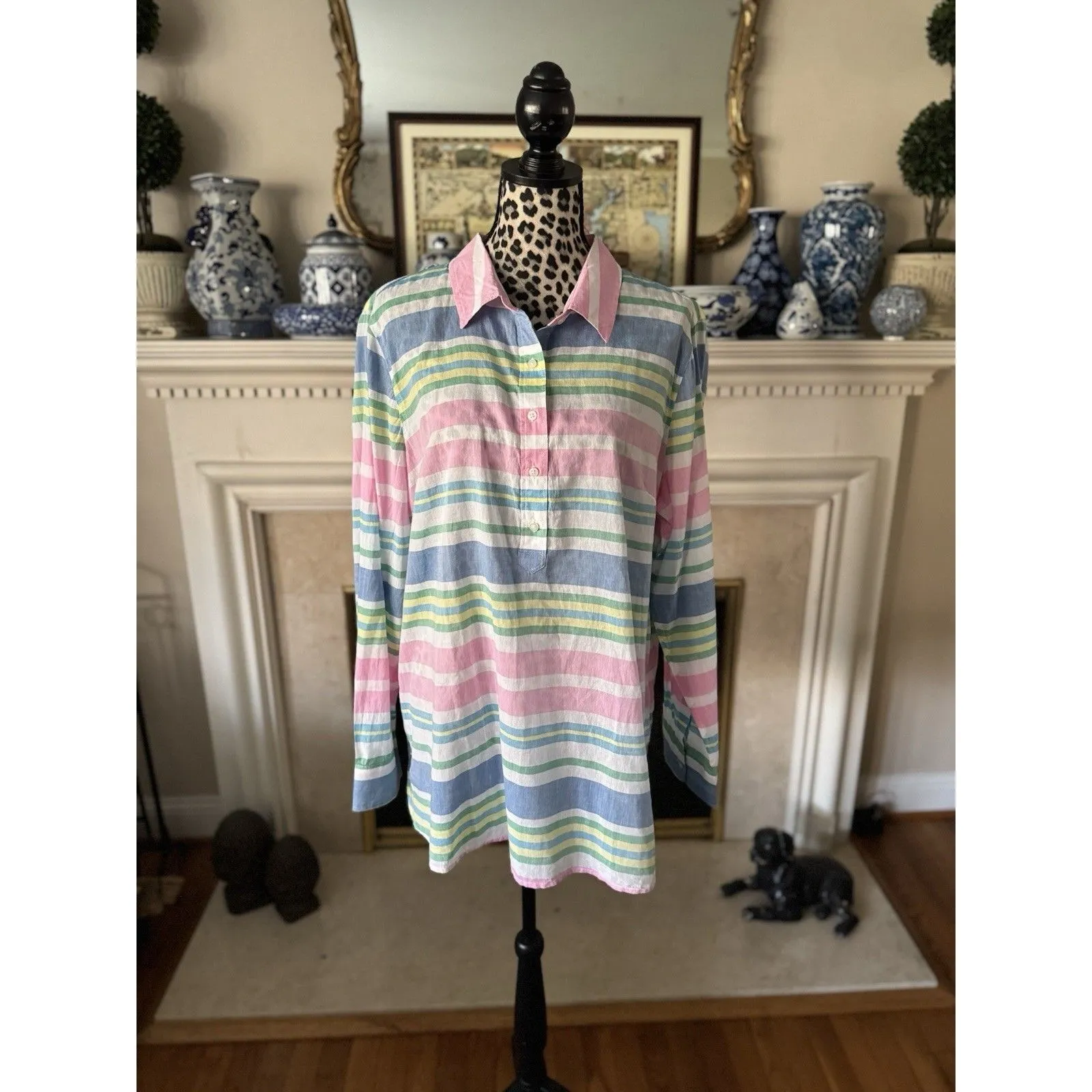 Talbots Size XL Beach Club Stripe Popover Blouse in Blue/White Cotton New Tunic - Image 2