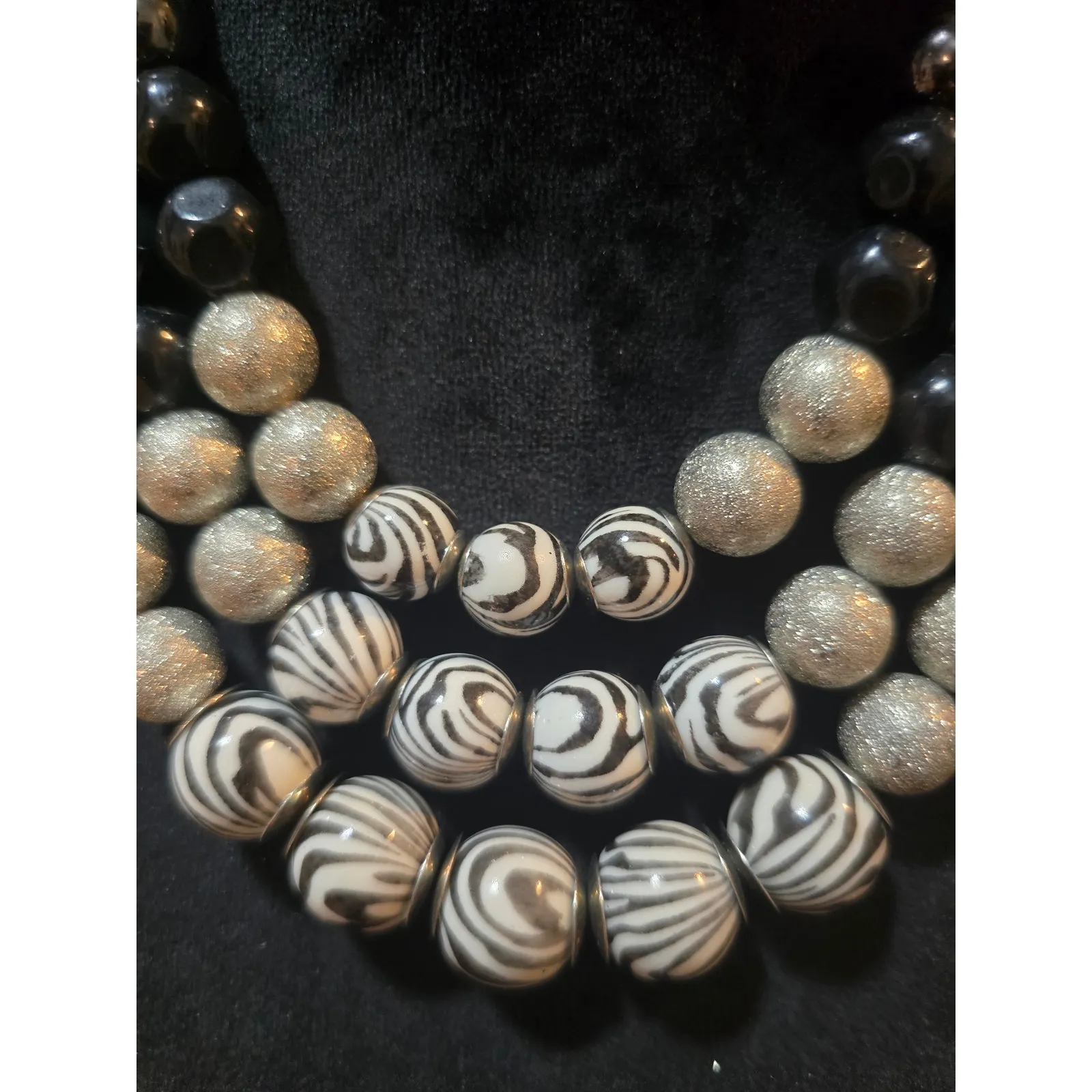 Women's Multi Layer Beaded Statement Necklace With Lobster Claw Clasp Black - Image 3