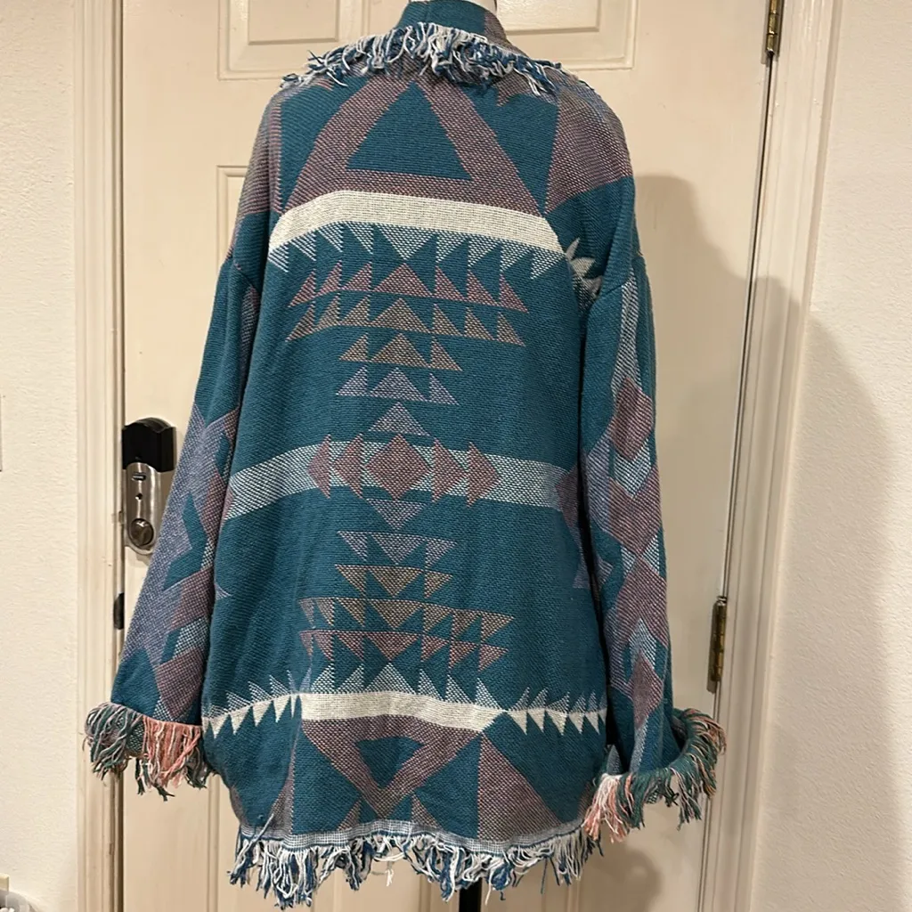 Vintage fringe southwest style shacket Blue Size L - Image 7