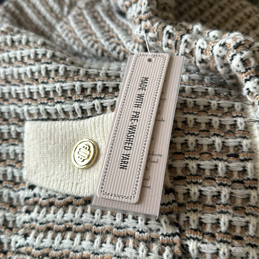NWT Nanette Lepore Cardigan Camel / Cream  Cozy  Boucle Tweed Cardigan Jacket S - Image 8