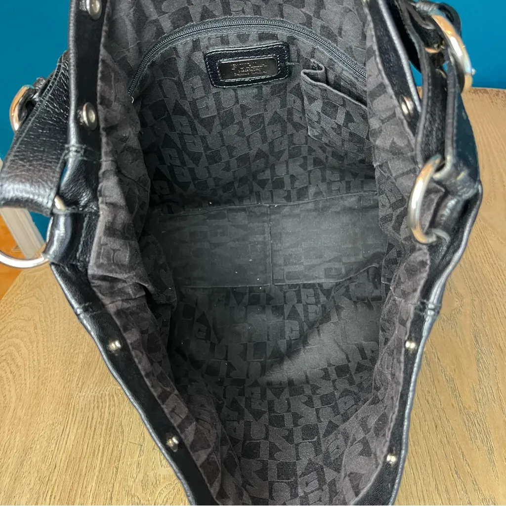 Furla Hobo Black Pebbled Leather Frieze Snap Trim Medium Shoulder Bag Italy - Image 10