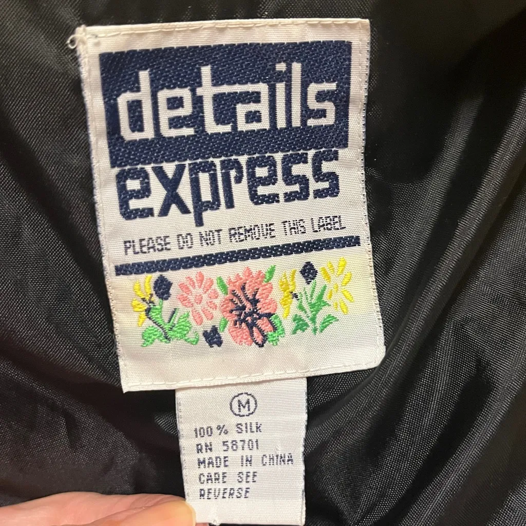 Details Express 80’s Silk Windbreaker Jacket Size Medium A34 Black - Image 7