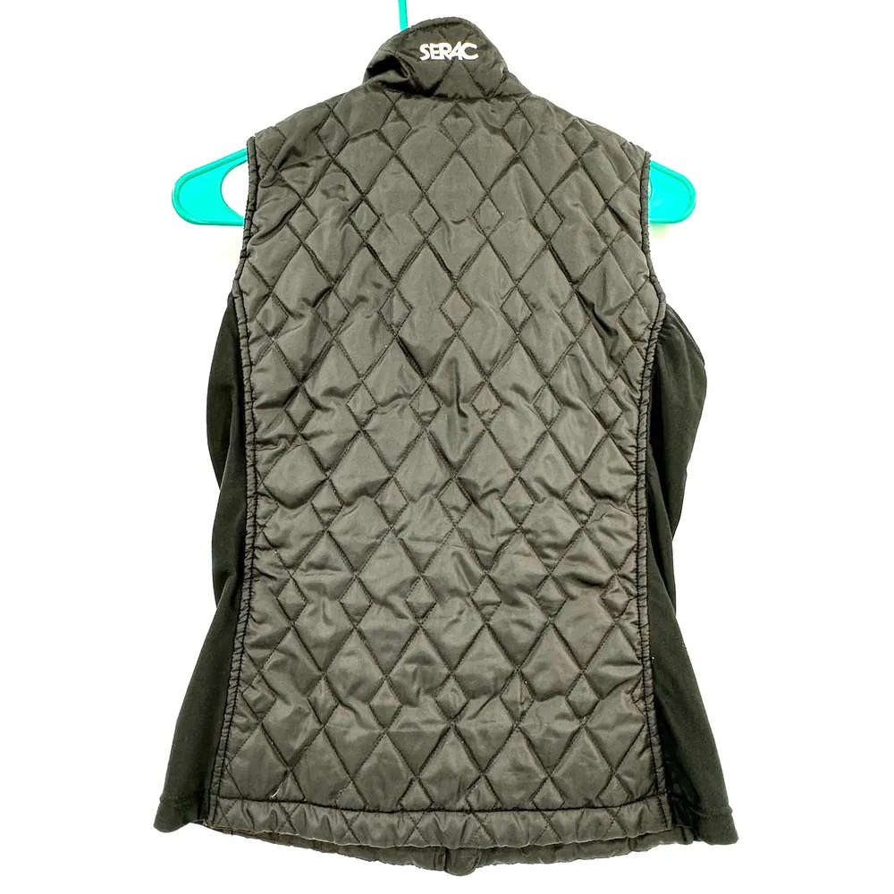 SERAC size small black quilted puffer vest zip up front fleece sides zip pockets - Image 3