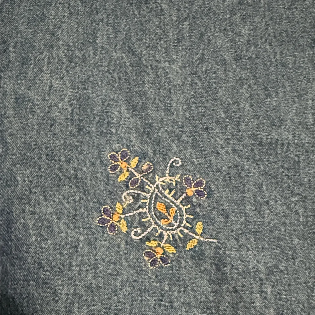 Vintage Denim Dress Maxi Floral Button Side EUC Blue Size L - Image 9