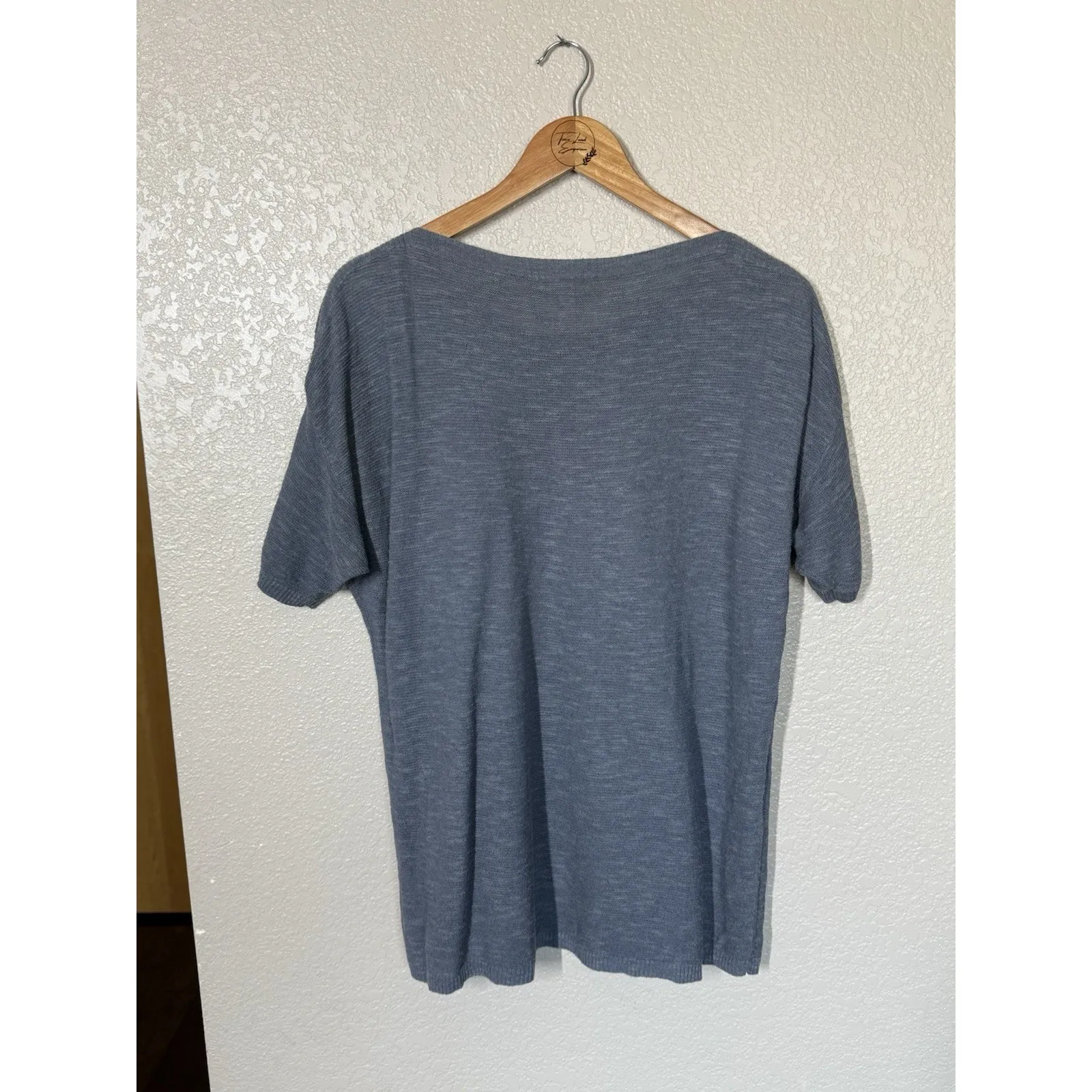 Eileen Fisher Organic Linen Cotton Ribbed Knit Top Large Dusty Blue Boat Neck - Image 4