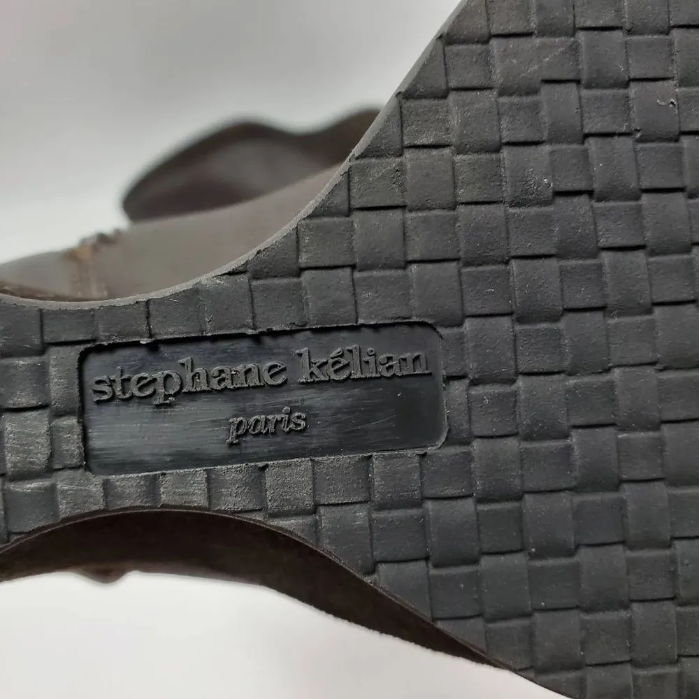 Stephane Kelian Womens Soft Leather Wedges Ankle Boots Booties Faux Fur Sz 8.5 Brown - Image 12