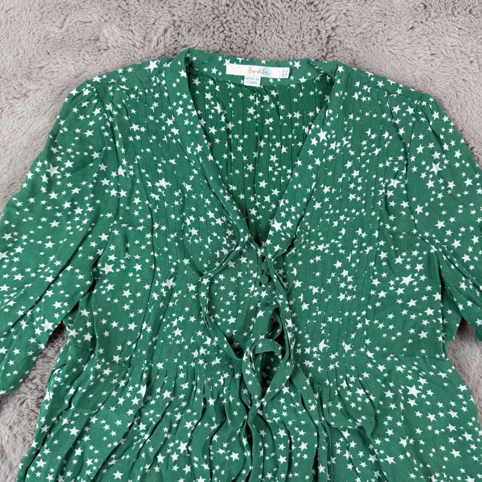 Boden‎ Star Print Tunic Top Tie Front 3/4 Sleeve Green US 8 UK 12 Summer Career - Image 7