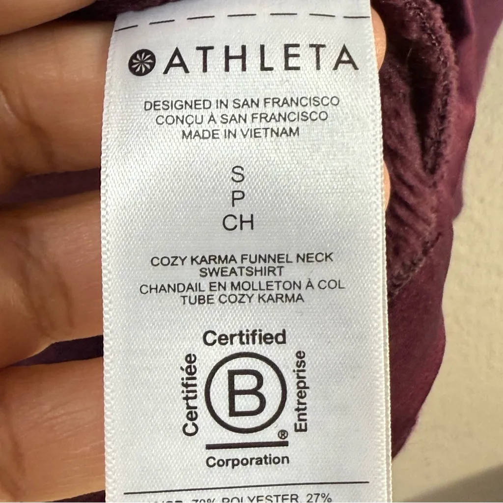 Athleta Burgundy Kozy Karma funnel neck sweatshirt SZ:S - Image 11