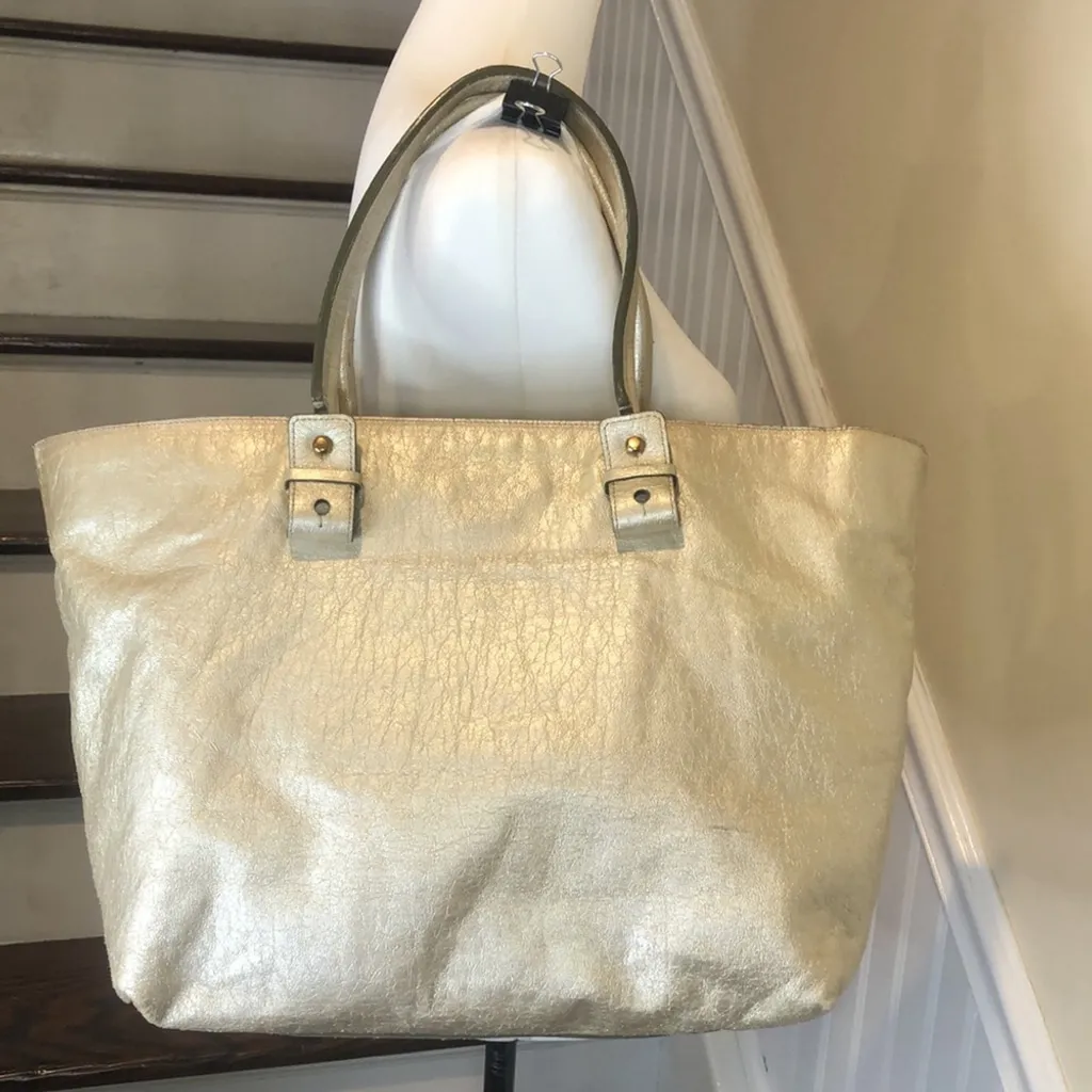 CHLOE Eclipse Oversized Ivory Silver Gold Tote Shoulder Bag Exterior Zip Pockets - Image 3
