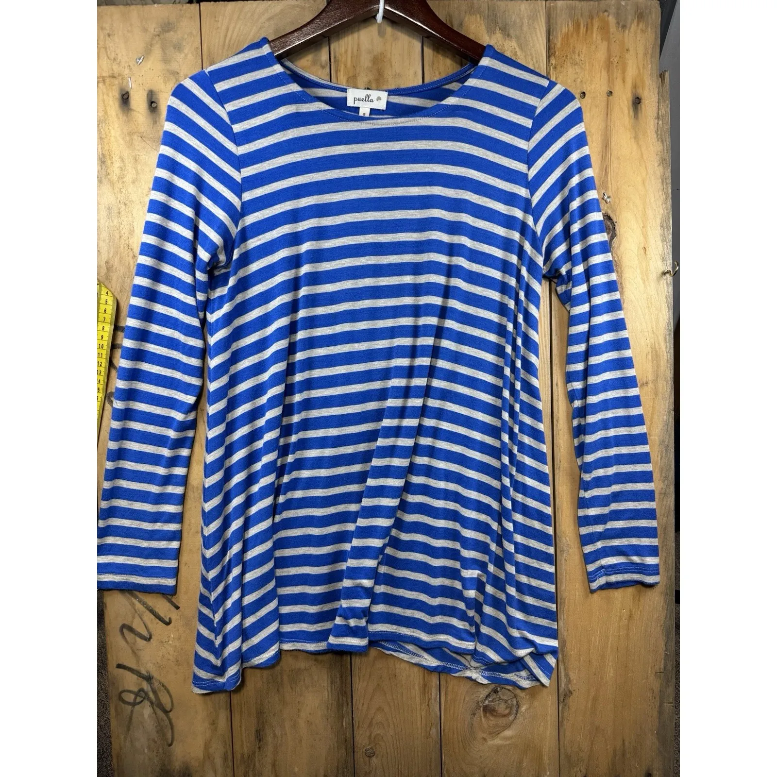 Puella Women's Striped Long Sleeve‎ Tunic Top Blue Beige Casual s - Image 6