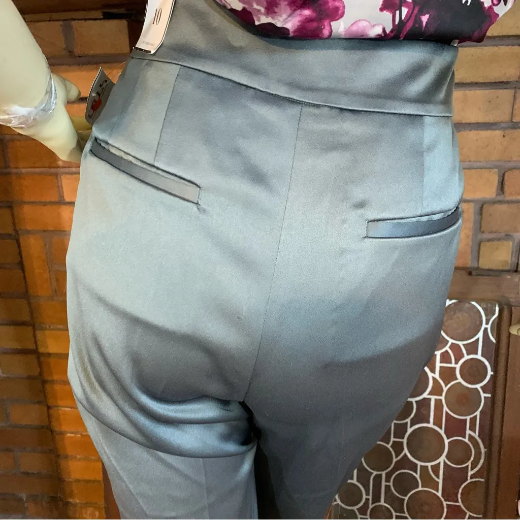 WHITE HOUSE BLACK MARKET SILVER SATIN TAPER LEG DRESSY PANTS NWT (10) - Image 9