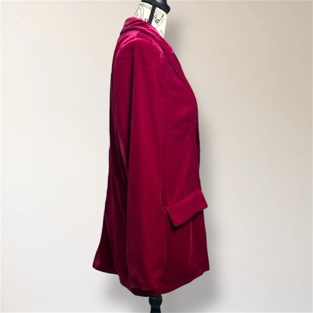 Anthropologie Endless Rose Fuchsia Matte Velvet Blazer One Button Party Holiday - Image 2