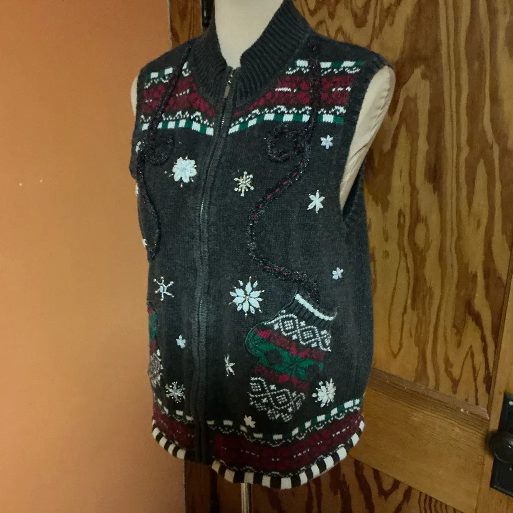 Vtg Y2K unique mitten pockets holiday sweater vest Size M - Image 10