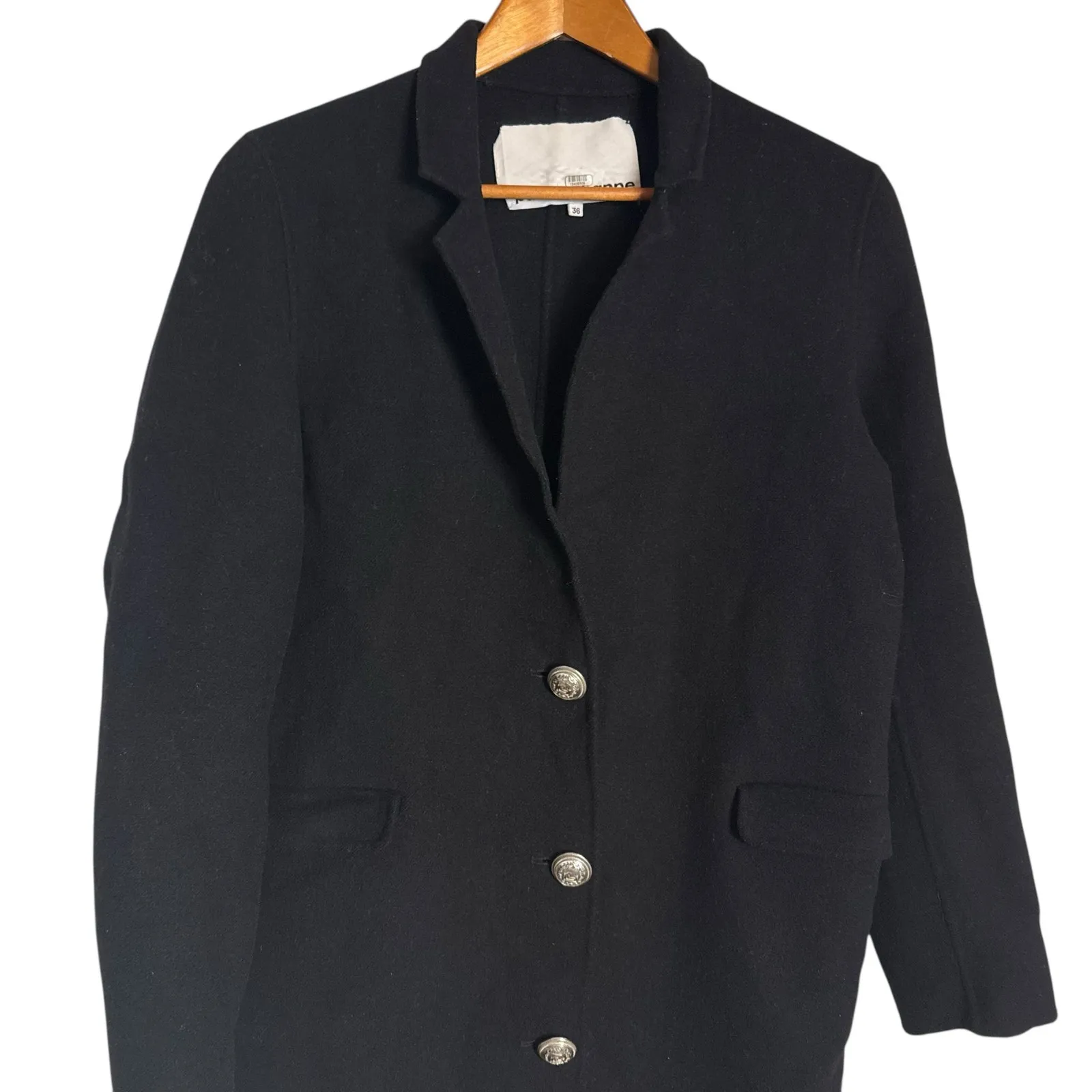 Rabanne Black Three Button Wool Long Sleeve Longline Winter Coat Size 4 - Image 7