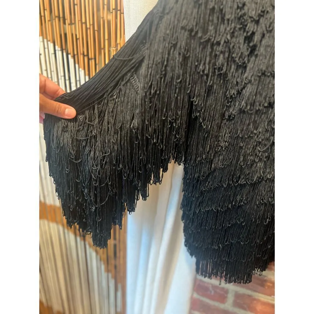 ANTHROPOLOGIE BOHO FRINGED LONG-SLEEVE JACKET Black Medium - Image 6