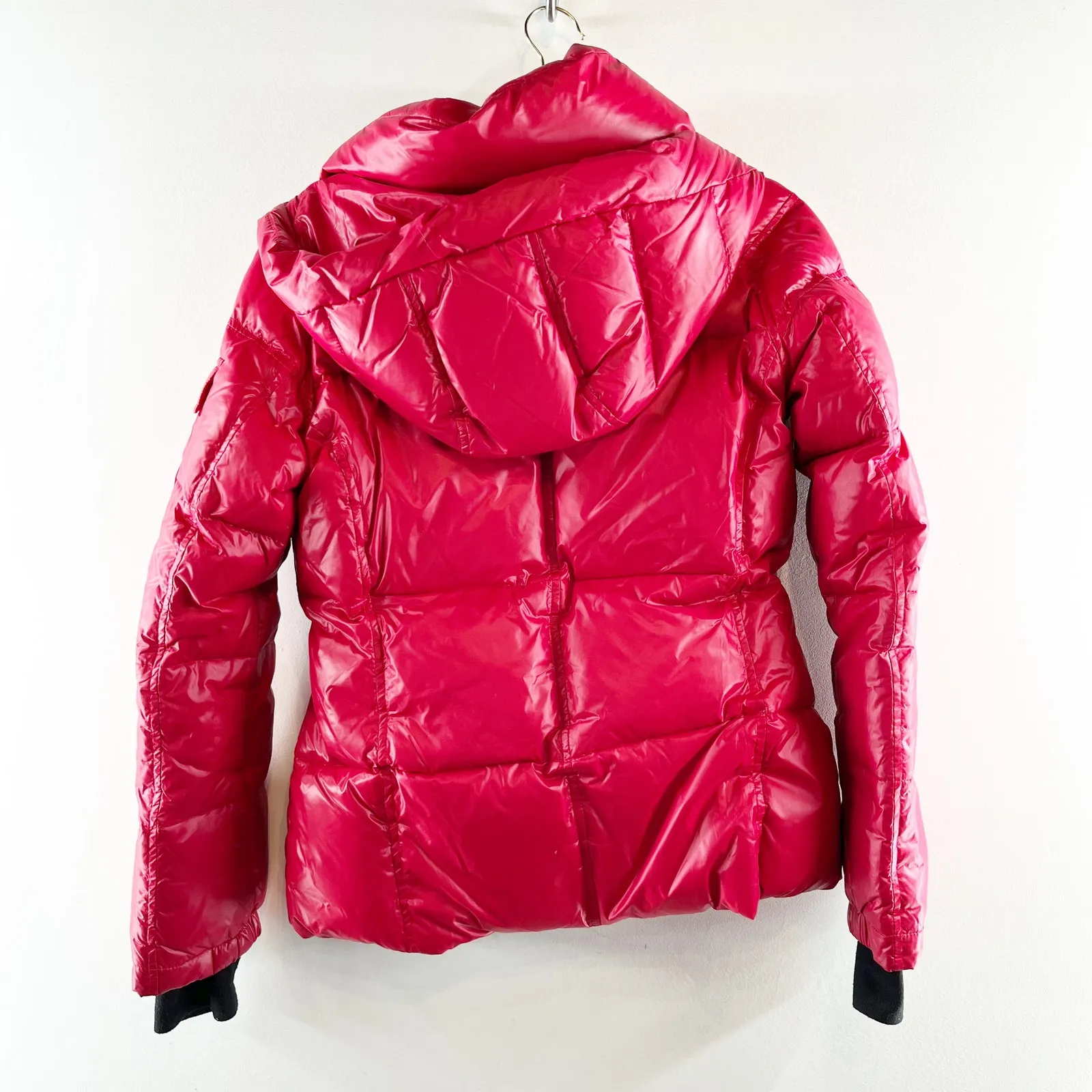 S13 Hooded Nylon Duck Feather Down Puffer Coat Jacket Red Medium - Image 4