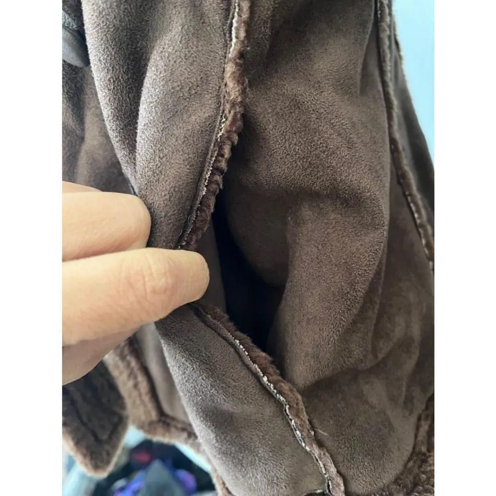 Anne Klein Brown italian leather shearling faux fur Sherpa Lined Jacket Size 4 - Image 6