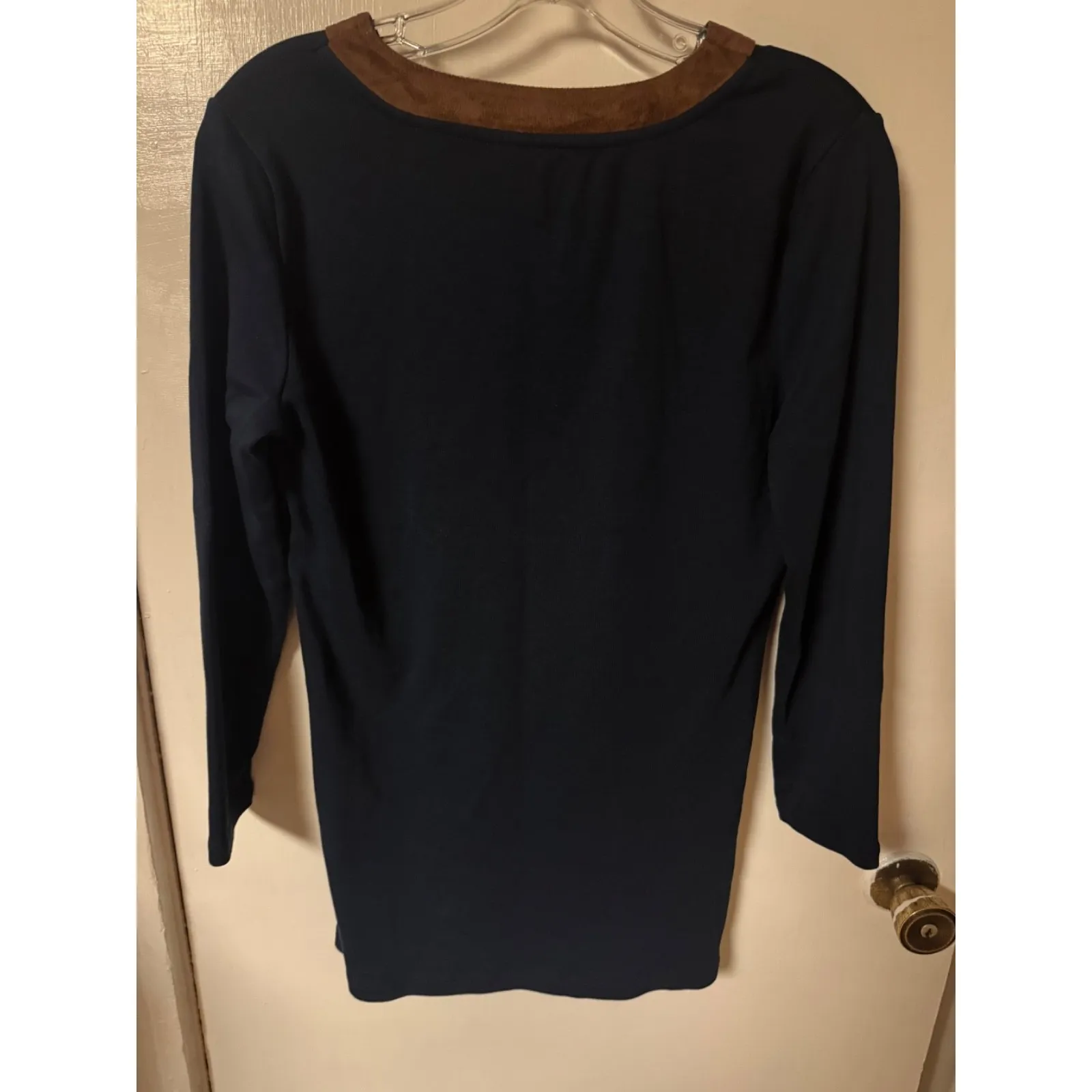 Lauren Ralph Lauren Tunic Top Blouse Womens Large Suede Trim Neck Black - L - Image 6