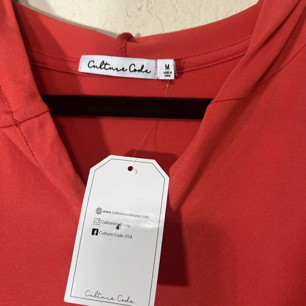 NWT Culture Code Hooded Dress Sz M Babydoll Color Blocked Red Pink Tiered New Size M - Image 3