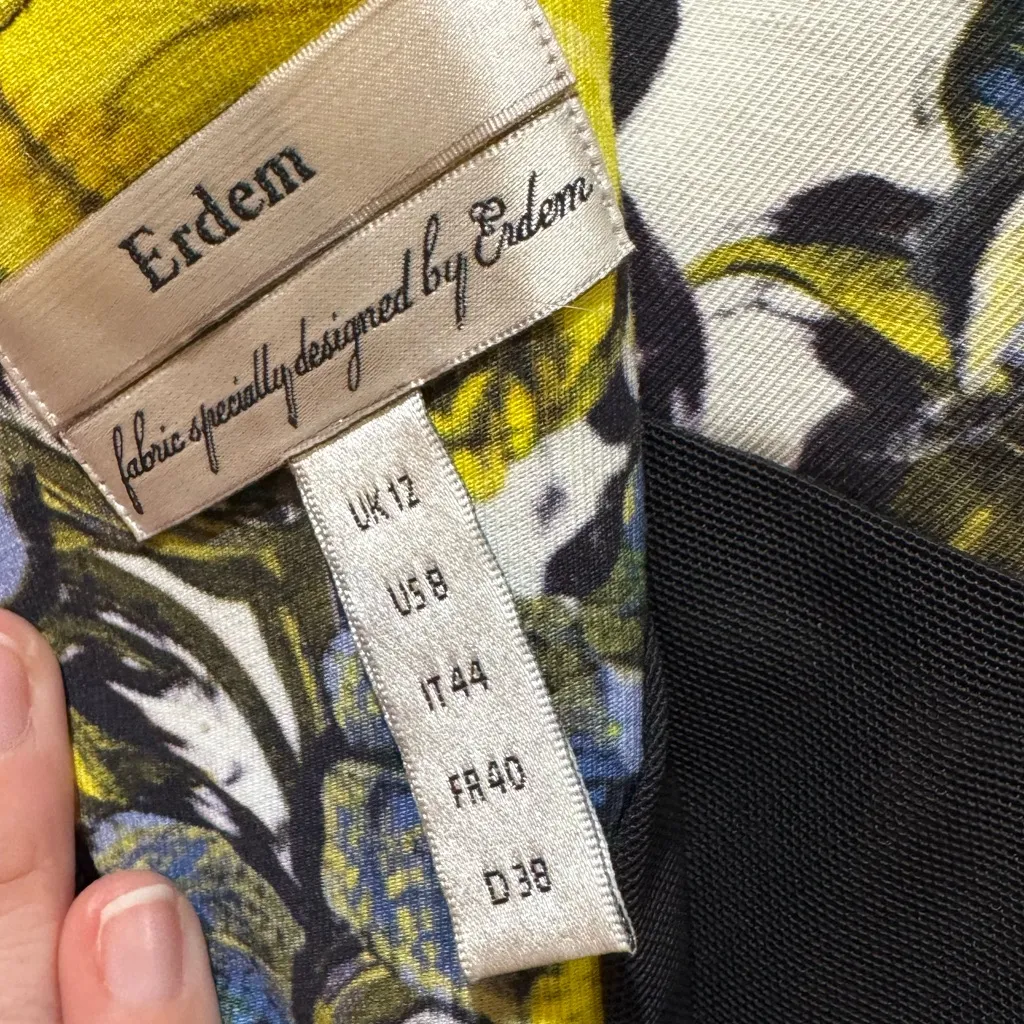ERDEM Frida Skirt Floral Print Knee Length‎ Sz M US8 UK 12 Yellow - Image 6