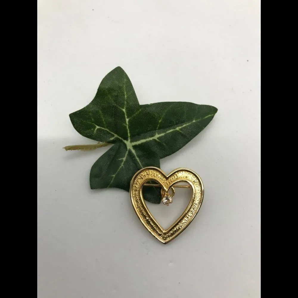 Vintage Heart Rhinestone Gold Brooch Pendant Accessocraft - Image 4