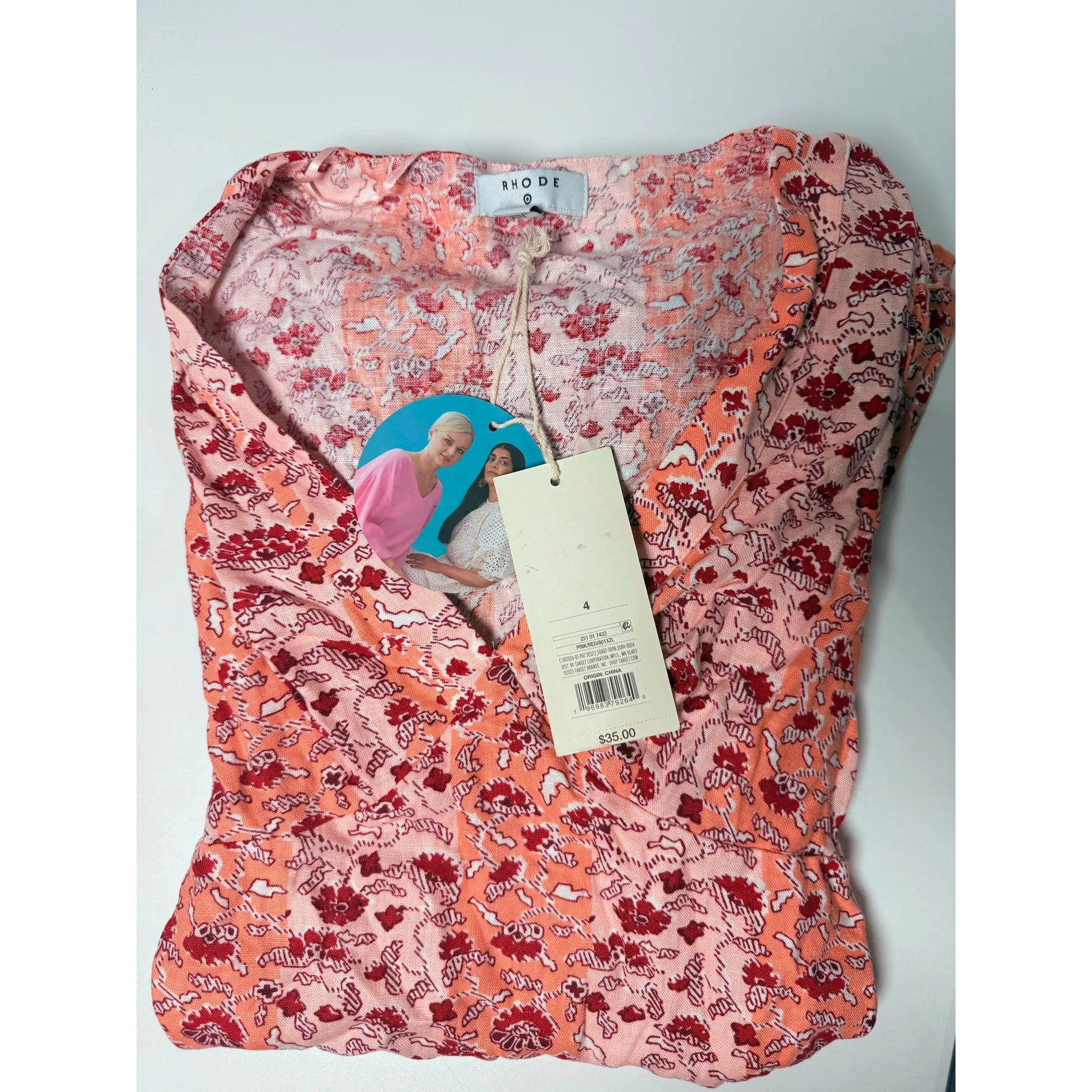 RHODE x Target 4 Whimsical Floral Print Short Sleeve Mini Dress Blush - Image 3