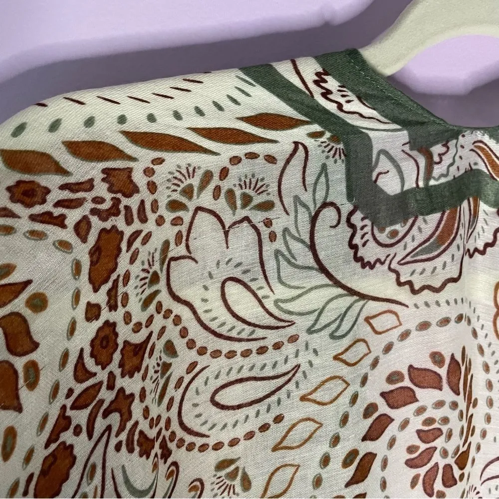 Green Cream Brown Boho Longline Open Front Cardigan Kimono Shawl Swim Cover Up - Image 9