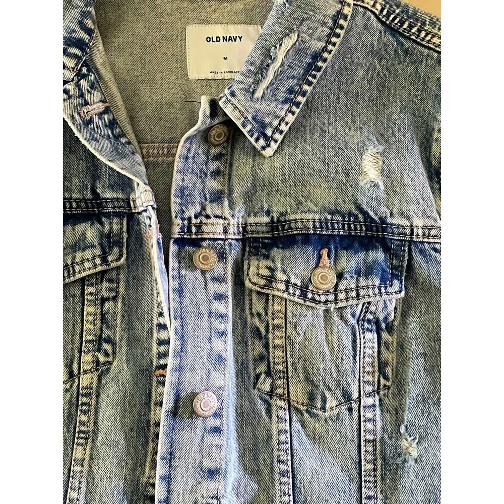 Old Navy Distressed Denim 100% Cotton Jean Jacket Medium - Image 11