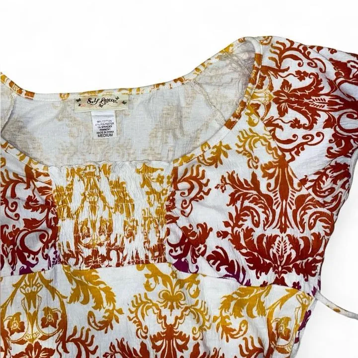 Y2k orange and white paisley patterned babydoll top - Image 4