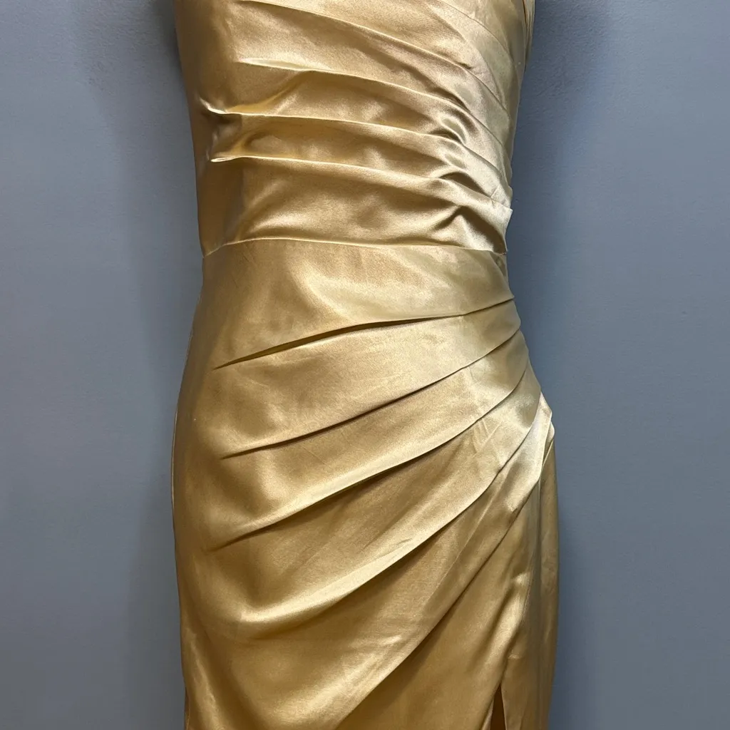 Glamorous Gold Satin Maxi Dress Size 6 - Image 3