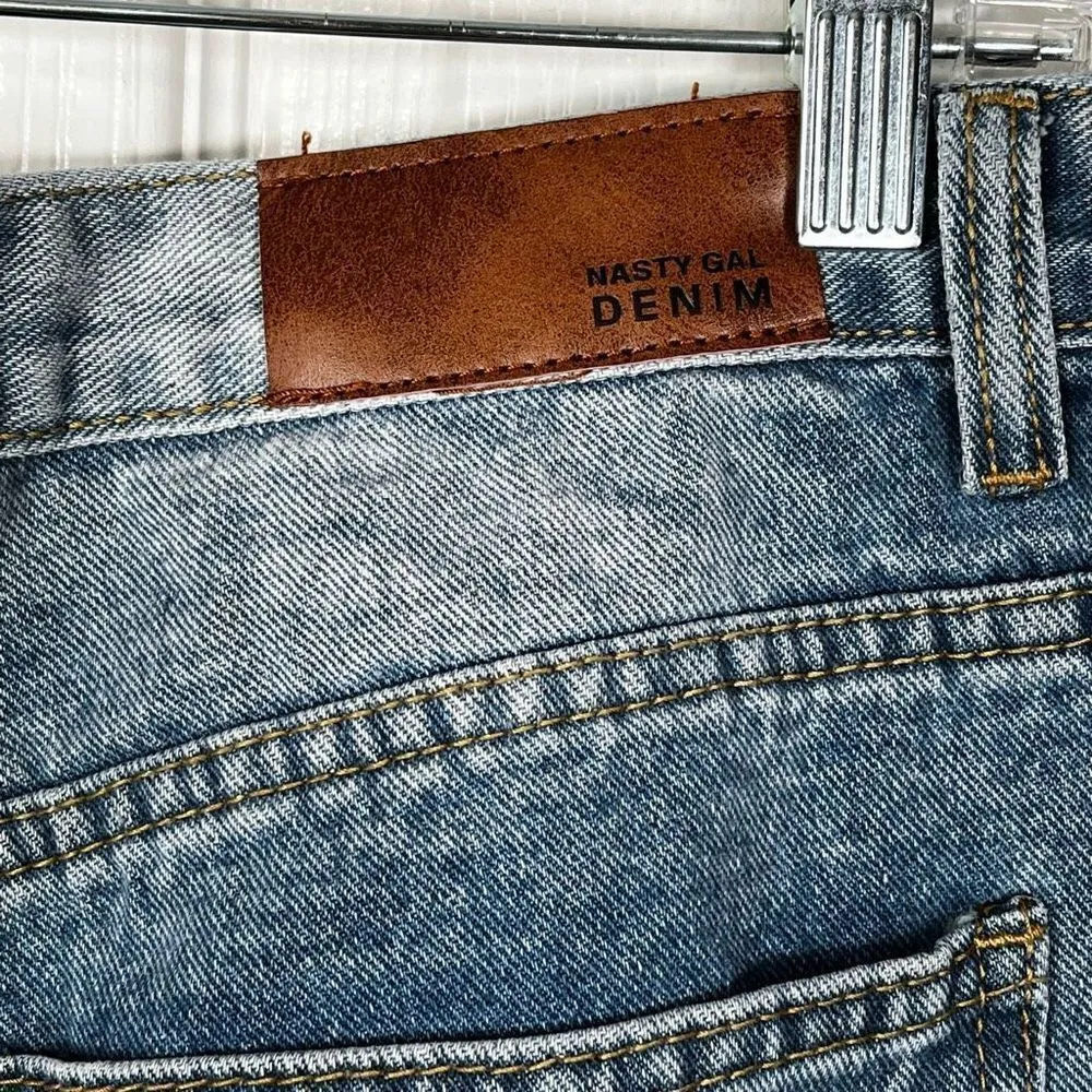Nasty Gal Denim High Rise Jeans Sz 10 Front Slits Straight Leg - Image 10
