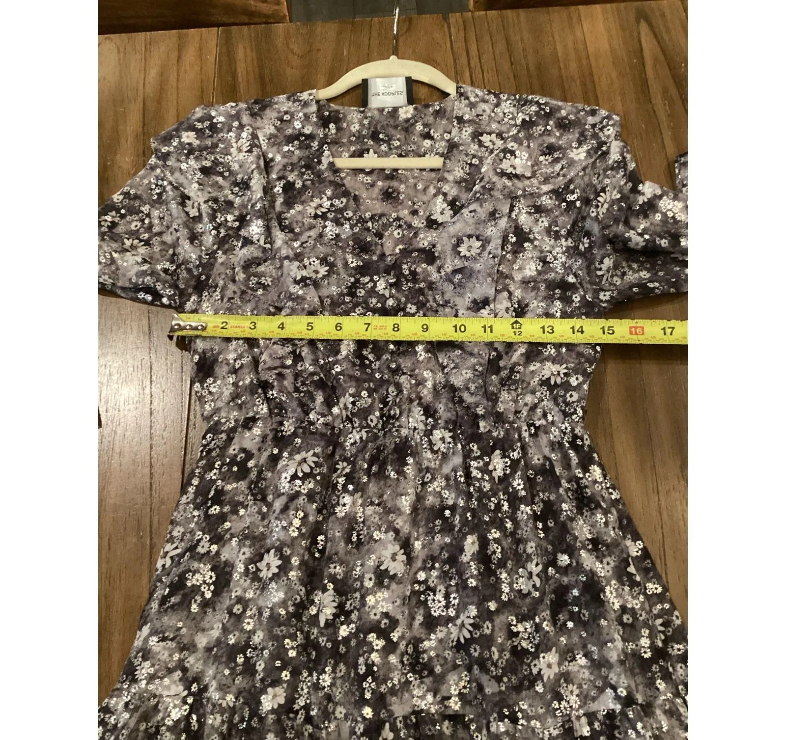 The Kooples black and Silver Floral Print ruffle v neck long sleeve midi dress 0 - Image 5