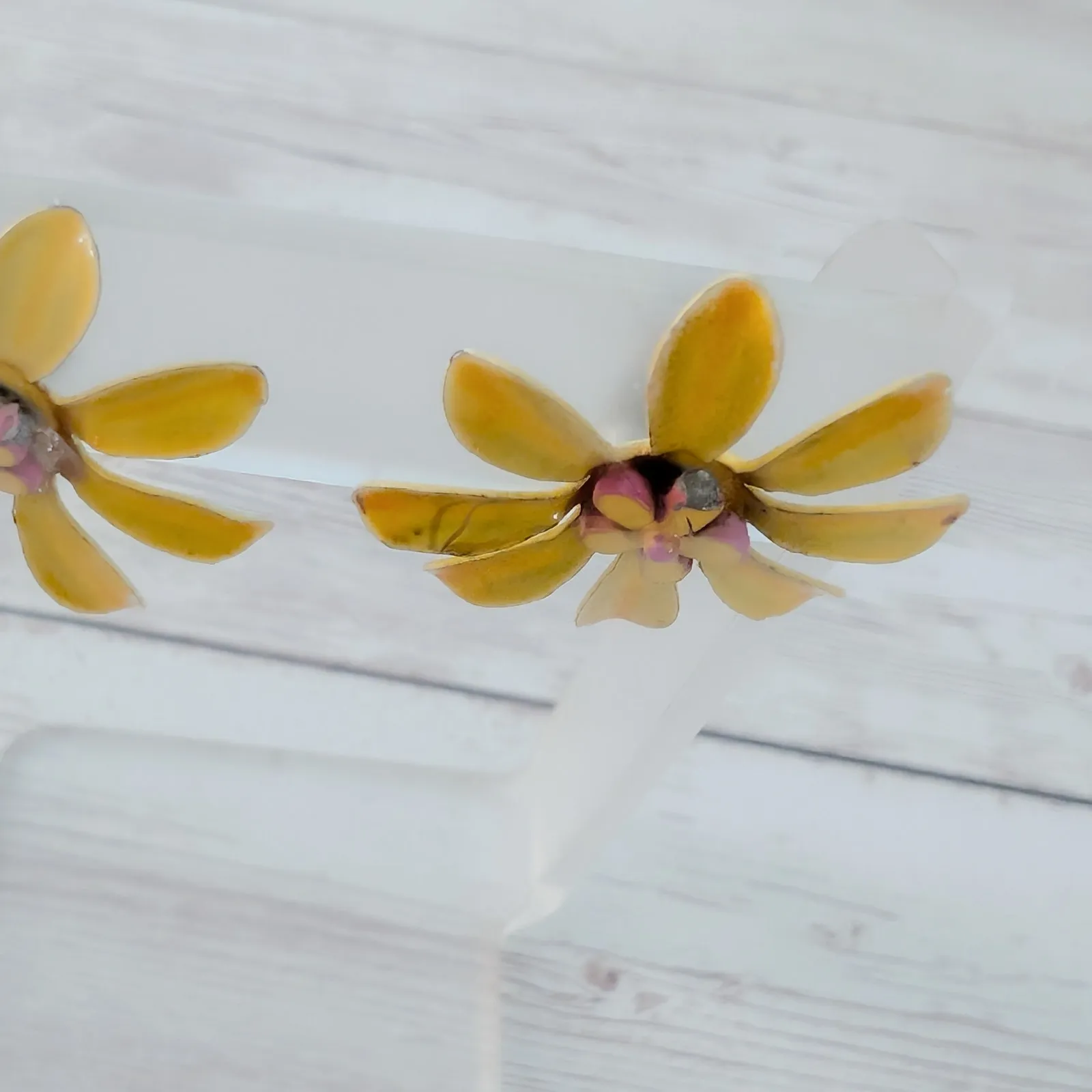 Vintage Clip On Earrings Very Large Yellow Flower Retro - Image 6