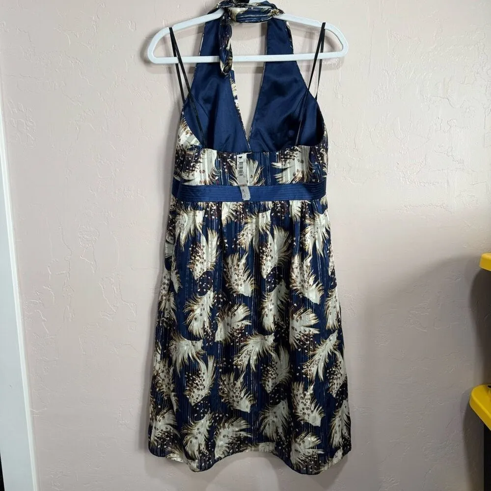NWT LAUNDRY by Shelli Segal Blue and Metallic Gold Halter Dress  Sz 12 - Image 4