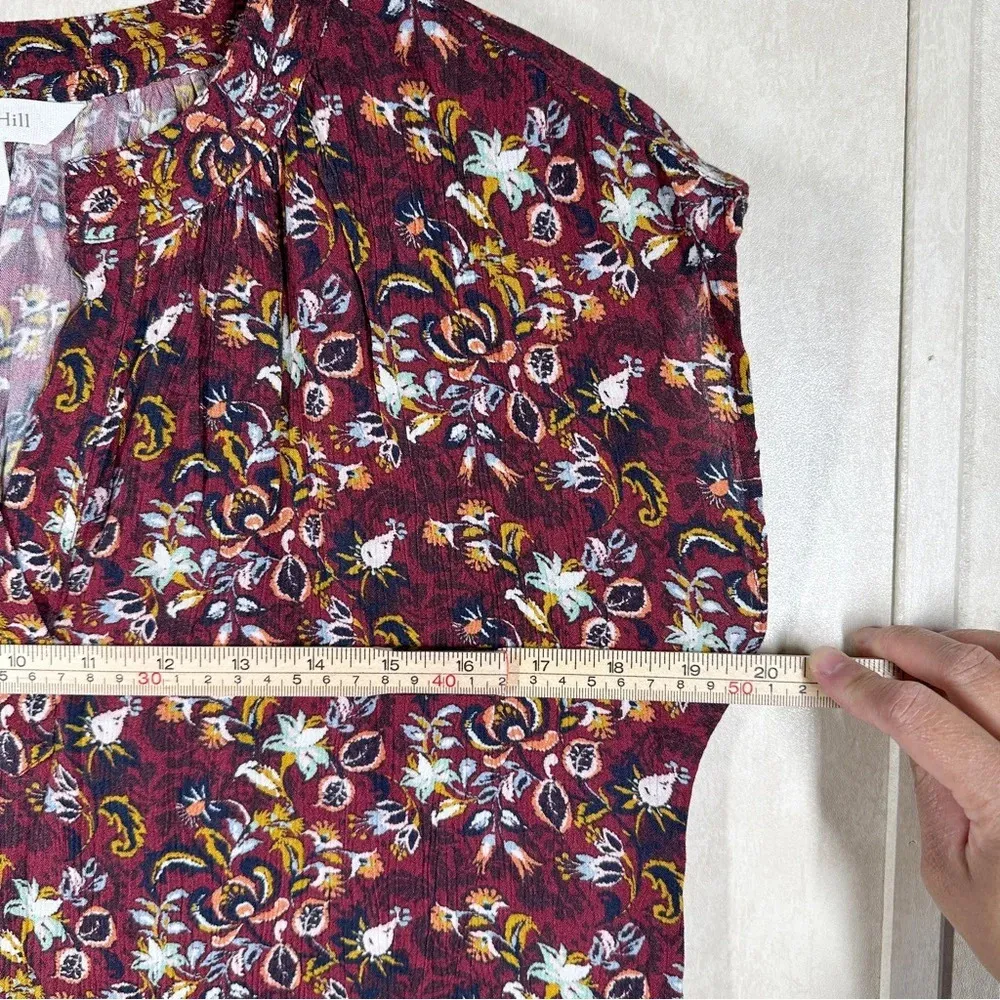 Garnet Hill Quinn Crêpe Blouse Top Shortsleeve Floral Burgundy Size XS - Image 13
