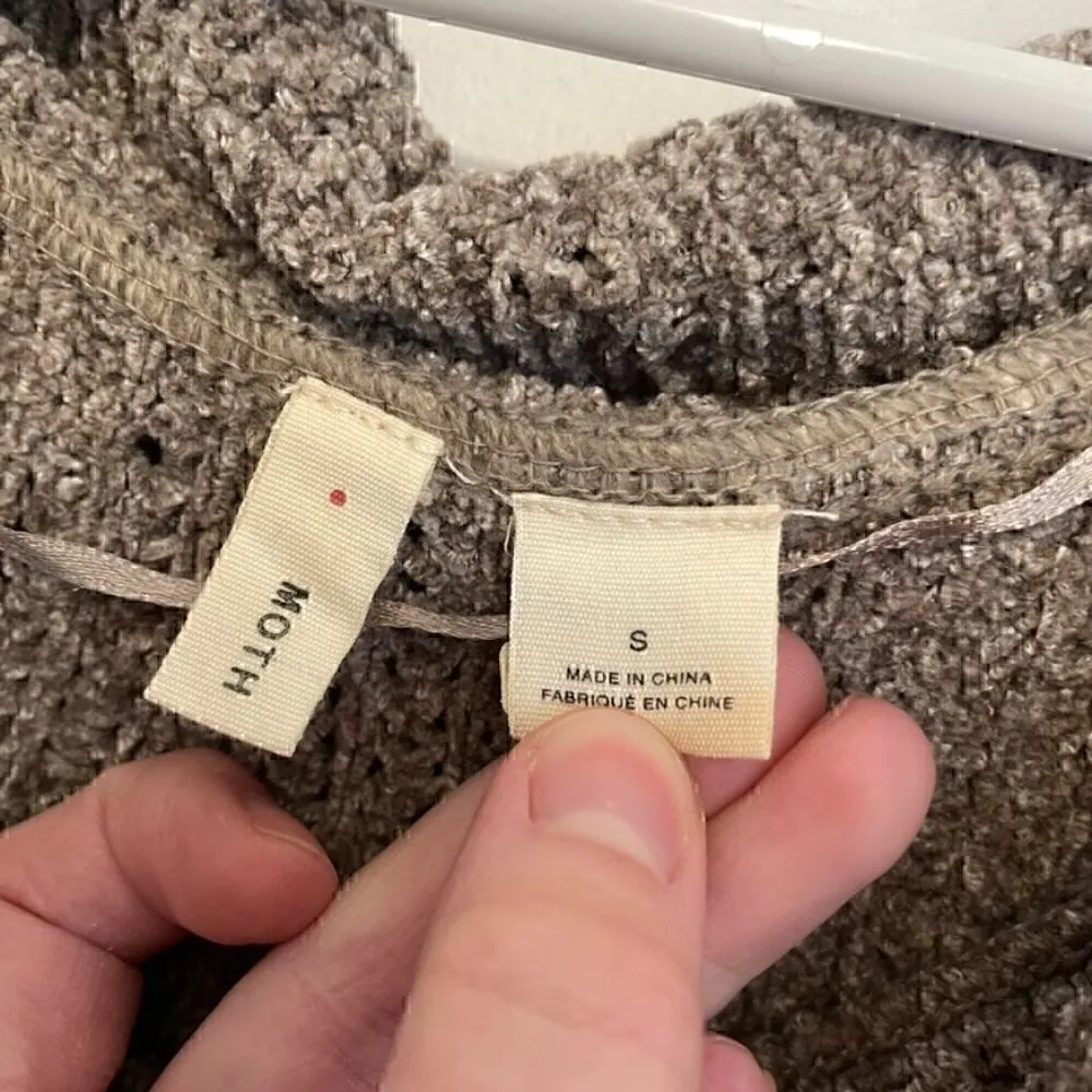 MOTH ANTHROPOLOGIE Lucerne Sweater Taupe Brown Cowl Neck / Off Shoulder Chenille - Image 5