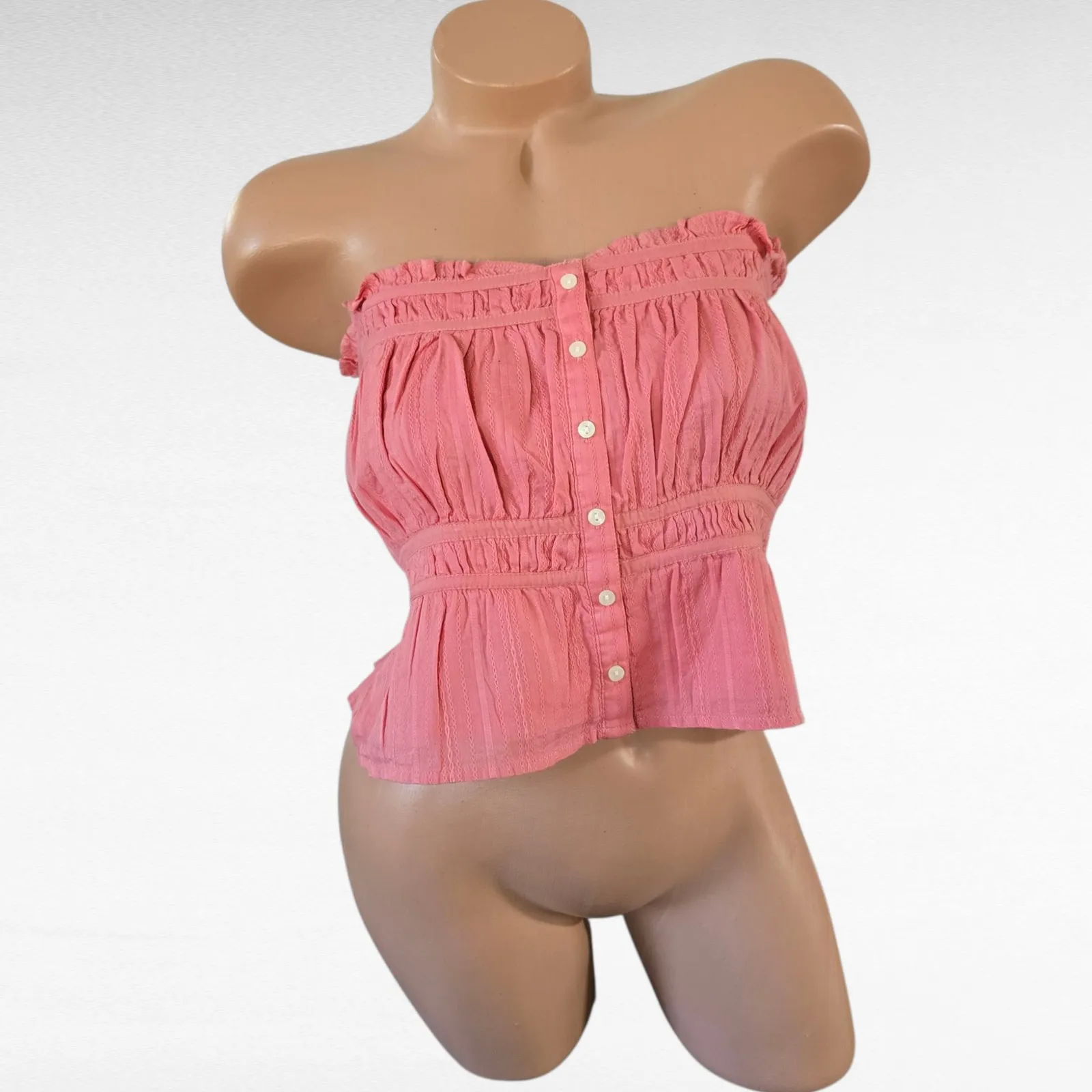 American Eagle Women's Pink Peplum Tube Top Button Front Size Large - Image 2