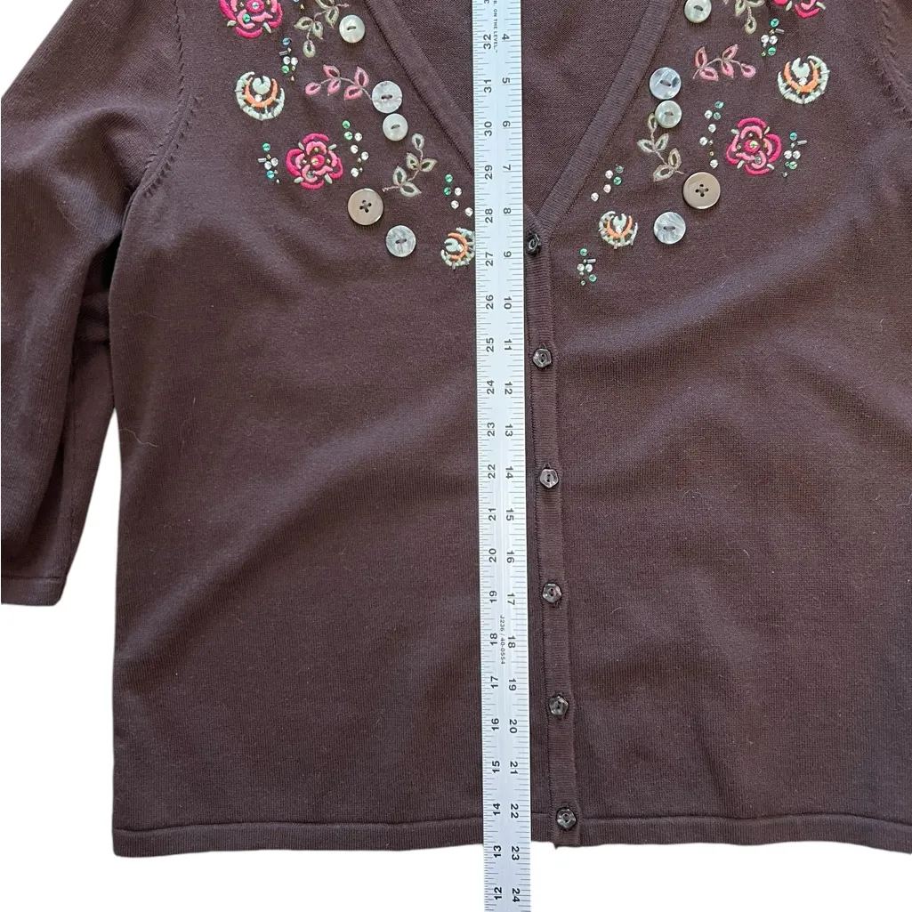 Christopher & Banks L Woman's Beautifully Embellished V-neck Brown Cardigan - Image 7