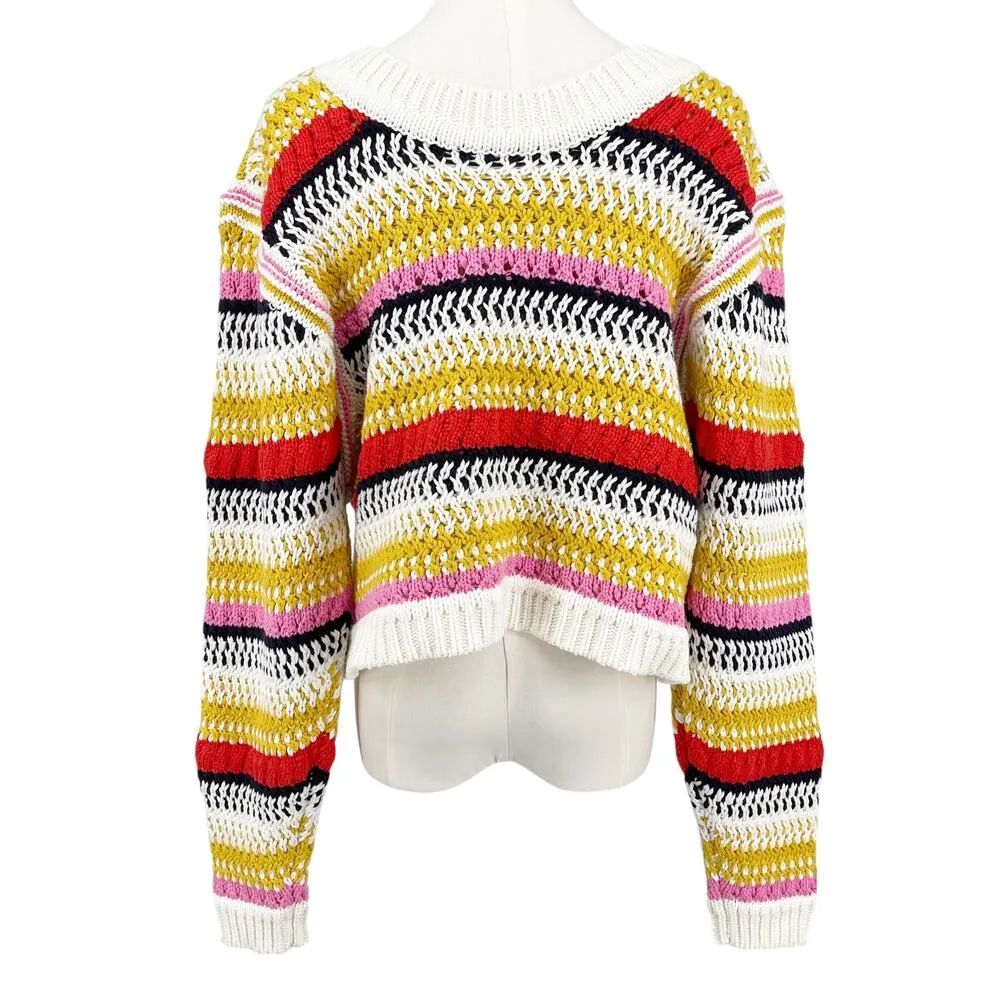 DeLuc Ayden Chunky Knit Crop Cardigan Sweater Striped Size Large Yellow - Image 9