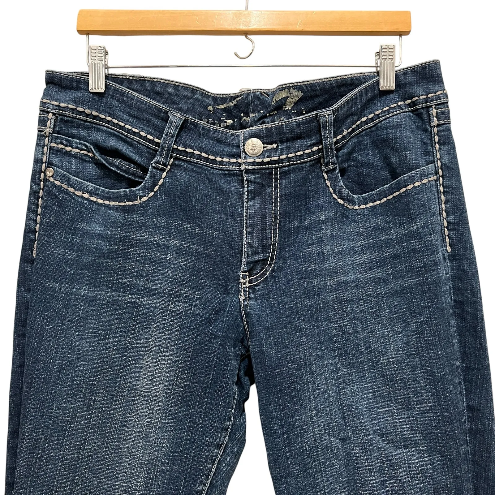 7 FOR ALL MANKIND Dark Wash Jeans Sz 14 Contrast Stitching Tapered Leg Hi-Rise - Image 2