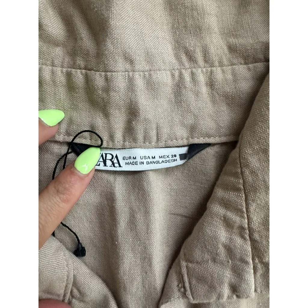 ZARA Women's Beige Linen Blend Romper Size Medium - Image 6