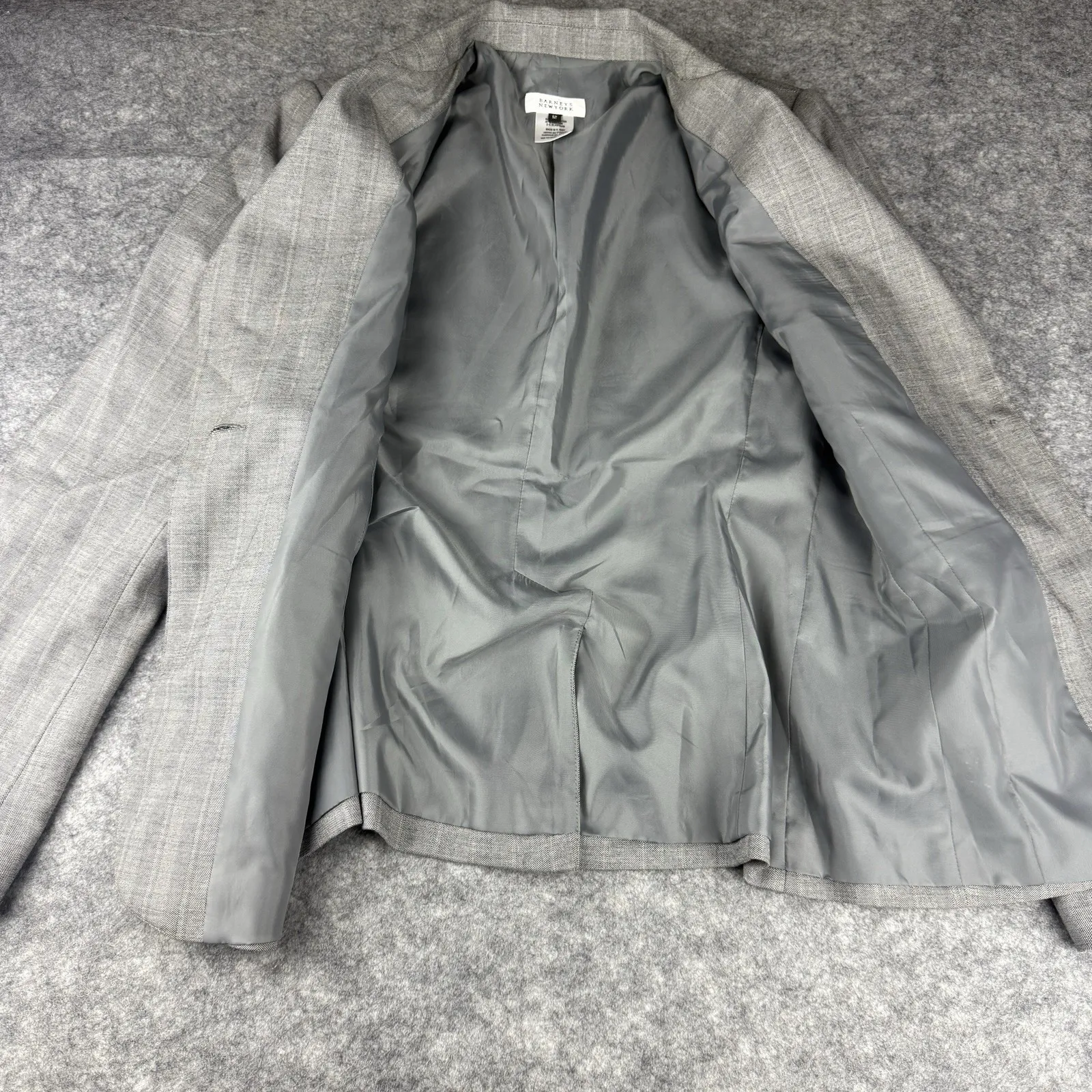 Barneys New York Women's Blazer US 12 Jacket Gray Pinstripe‎ Single Button Work - Image 3