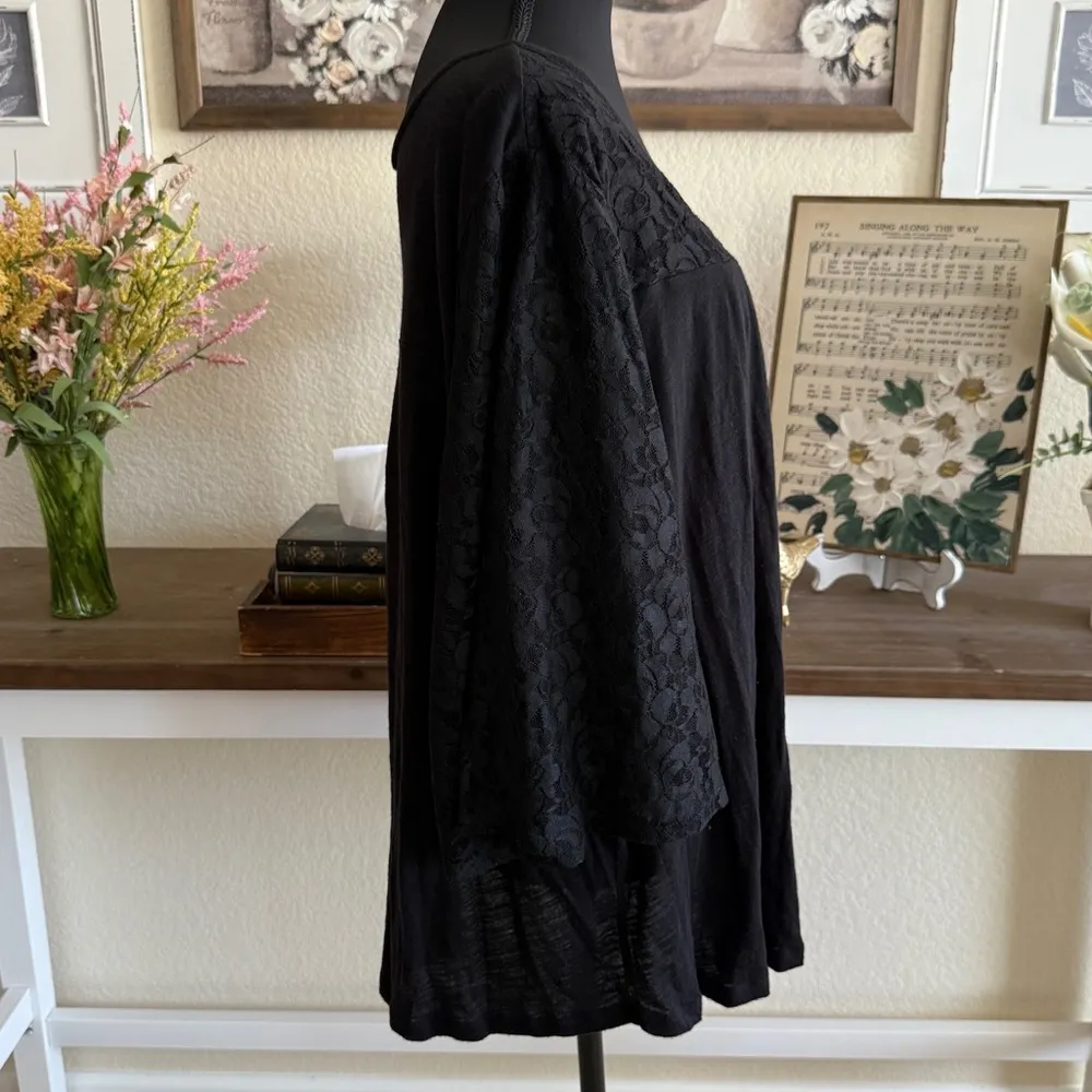 Lace Black Tunic Blouse Plus Size Avenue Romantic Boho Soft Flowy Stretch Shirt - Image 4