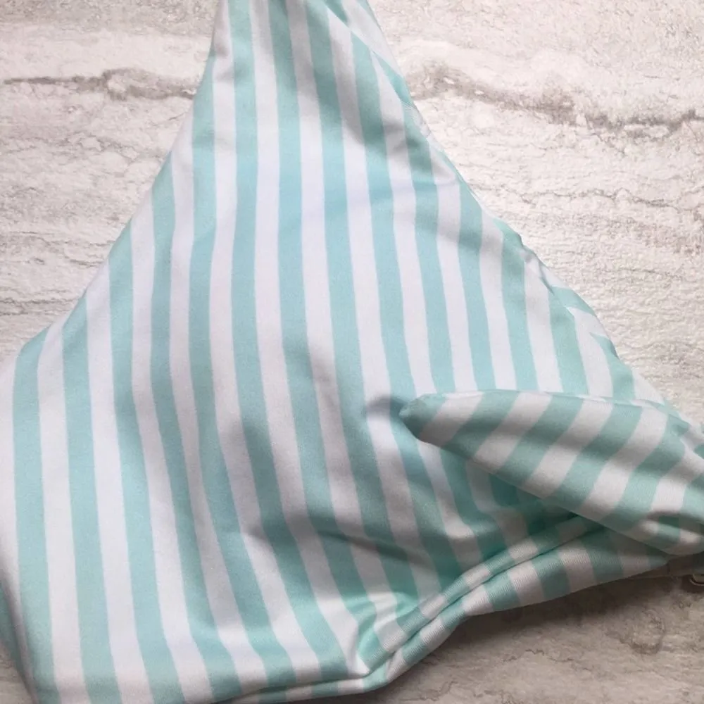 Free Press Trixie Striped Knotted Halter Bikini Swim Top Medium New Green White - Image 3