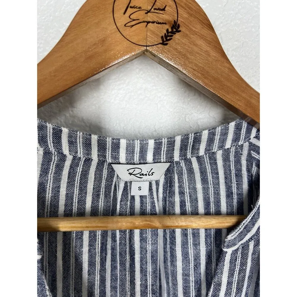 Rails Jasmine Tibet Stripe Linen Blend Smocked Long Sleeve Dress Women Size S - Image 2