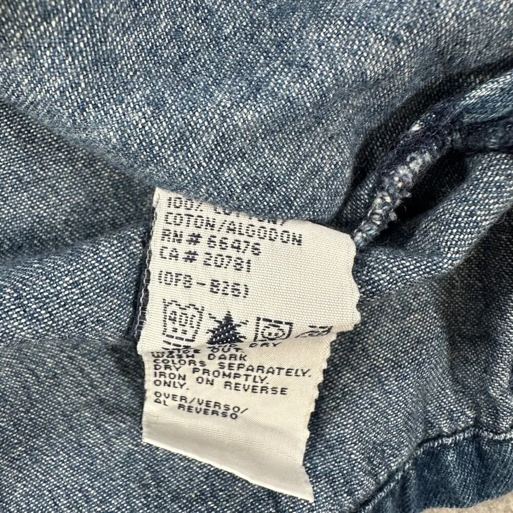 Tommy Hilfiger Floral Embroidered Blue Jean Denim Blouse Women's 10 Short Sleeve - Image 8