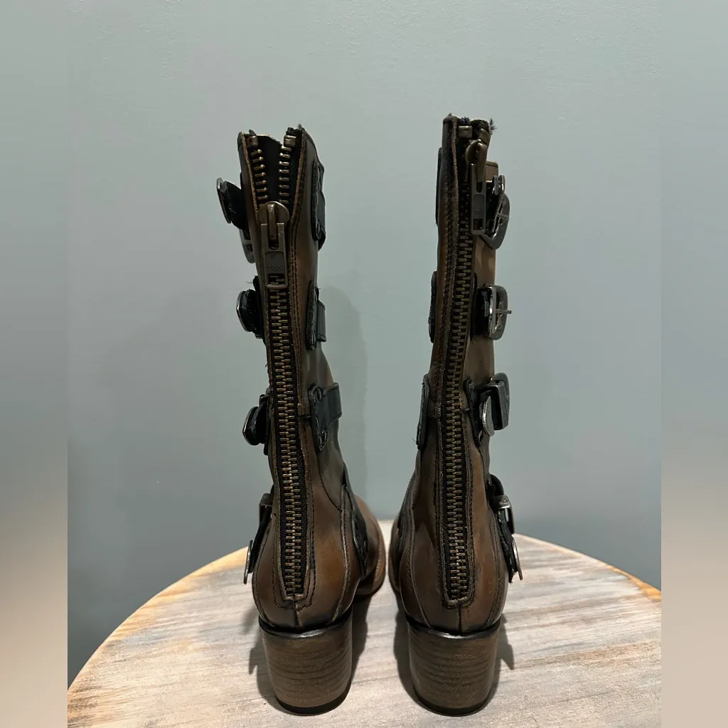 FreeBird Notorious Harness Buckle Zipper detail Brown/Tan Leather Boots 7 Brown - Image 16