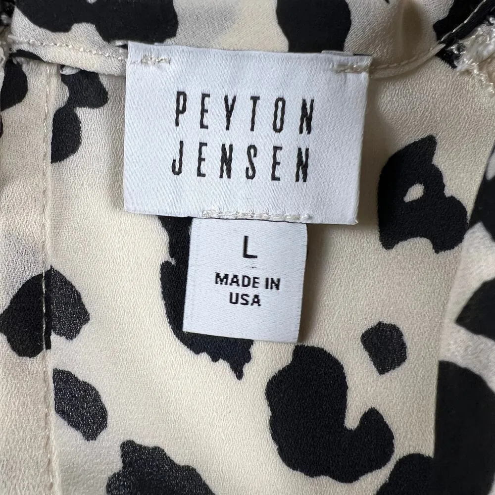 Peyton Jensen Leopard Print Smocked Shoulder Long Sleeve Blouse Size L - Image 5